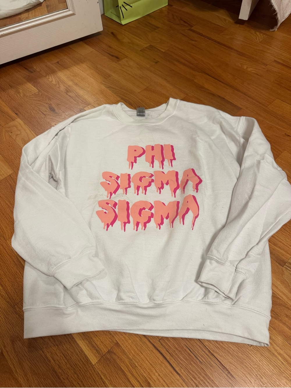 Phi Sigma Sigma White Crewneck Sweatshirt with Pink Graphic